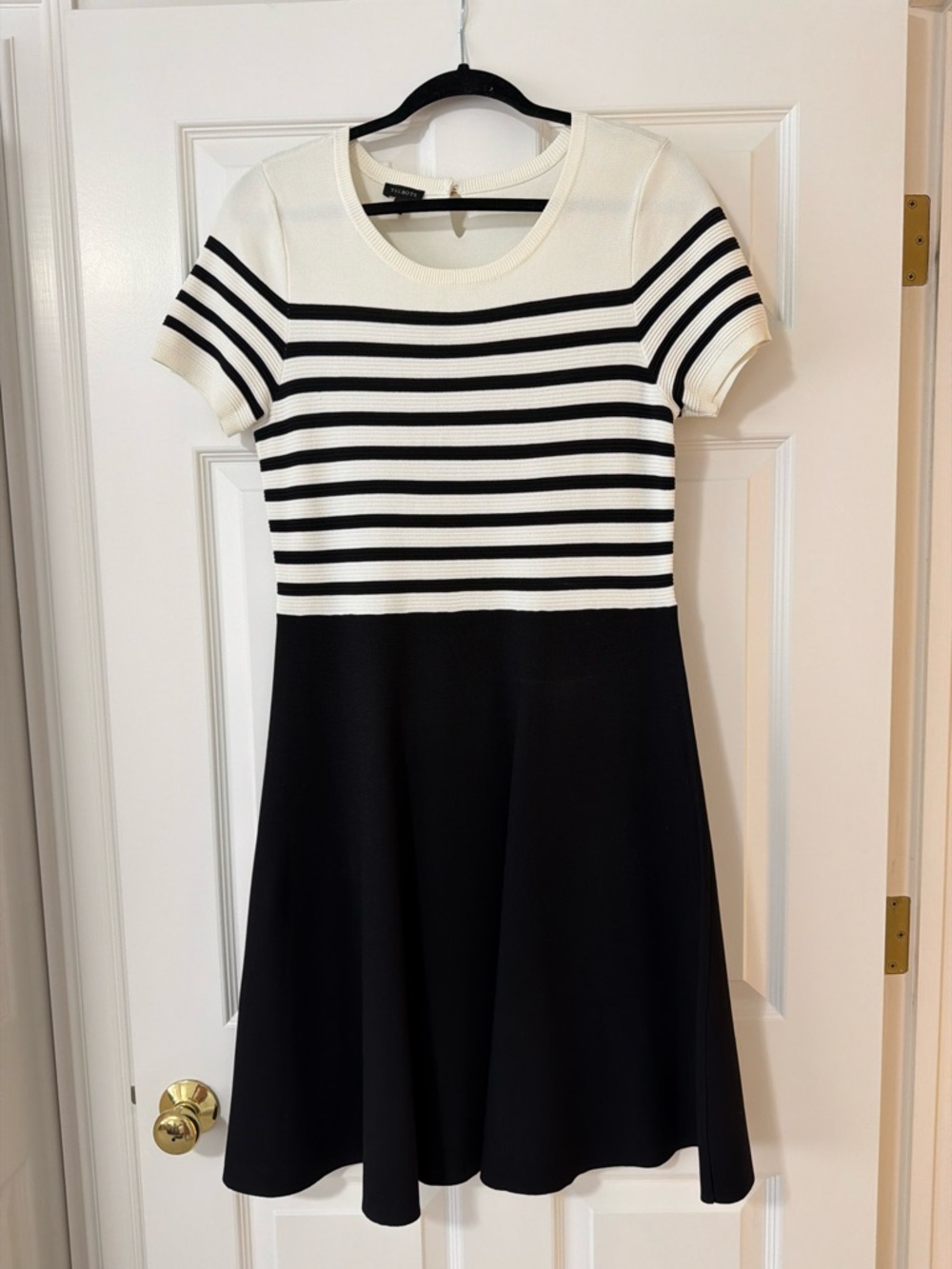Talbots Cream V-Neck Ribbed Knit Sweater Dress